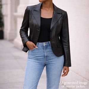 Vintage 2006 Danier Buttery Italian Leather Fitted Blazer Sz M Jacket Black EUC!